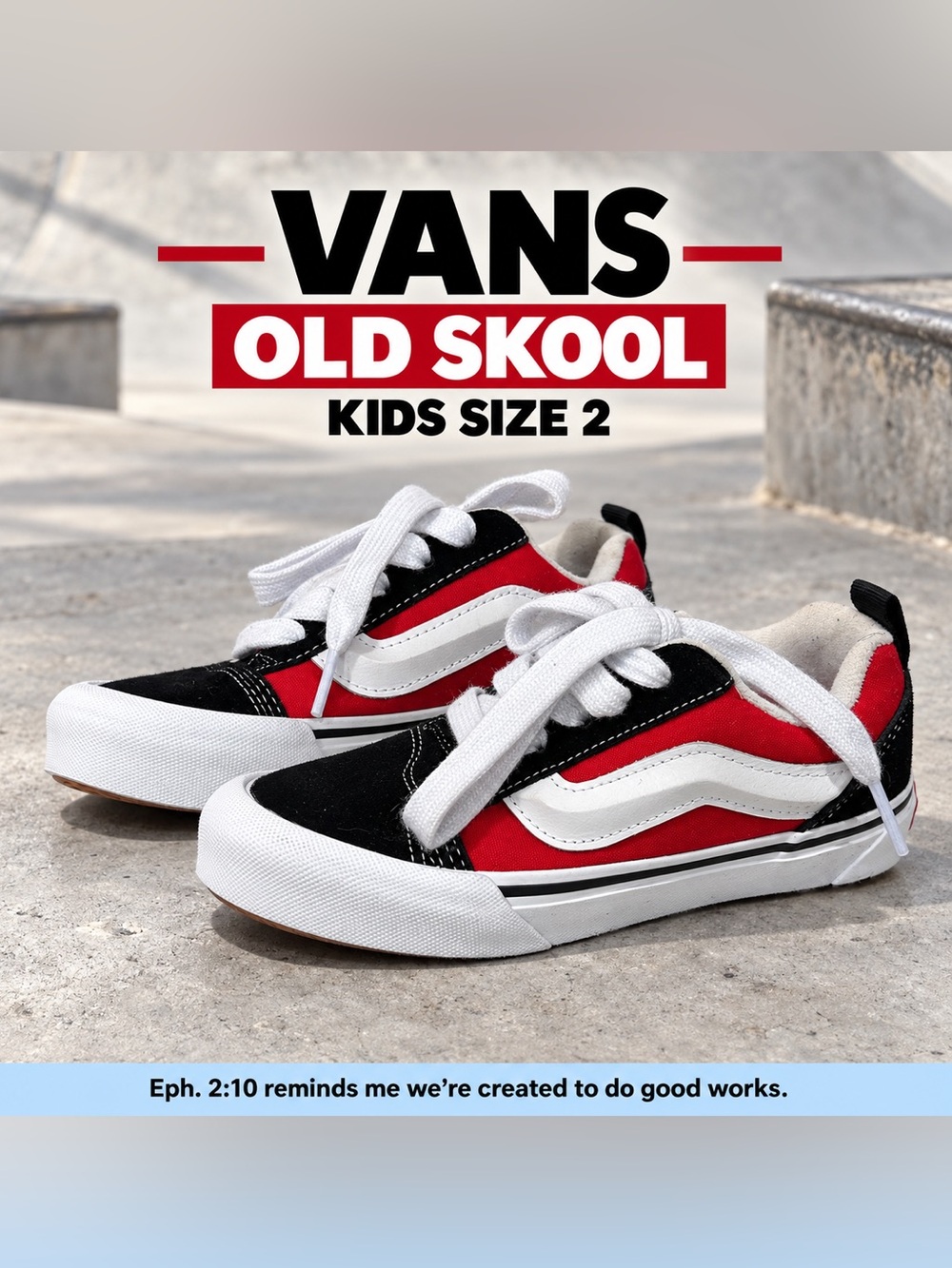 NWOT Vans Old Skool Red Black & White Sneakers Kids Size 2